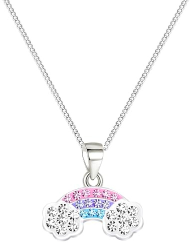 Löb 925 Silber Halskette Kinder Kette Regenbogen Wolken Glitzer Anhänger Damen Silberkette Kinderschmuck Kinderkette Mädchen Mehrfarbig Rainbow Bunt