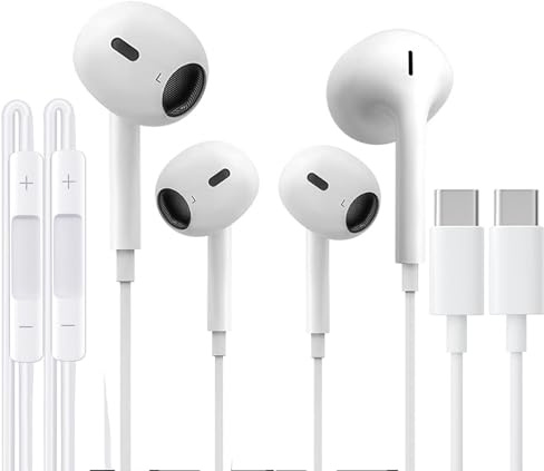 2PC USB C Kopfhörer für iPhone 17 Typ C Kopfhörer mit Mikrofon & Fernbedienung Geräuschunterdrückung für iPhone 16/15 Pro, iPad Pro, Galaxy S23/S22/S21/S20/Ultra Note 10/20, Pixel 7/6/6a/5/4
