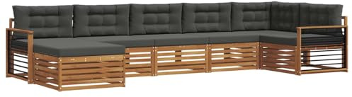 vidaXL Sofagarnituren 7 pcs Natur und Anthrazit Massivholz Akazie, Gartenlounge, langlebiges Ecksofa, Sitzmöbel für außen, Terrasse, Moderne Möbel, Bequeme Gartenmöbel