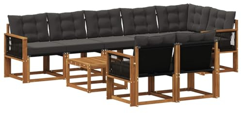 vidaXL Outdoor-Sofagarnitur mit Kissen 9 pcs Natürlich und Schwarz, Gartenlounge, modernes Sofa für draußen, bequemes Terrassenmöbel, stylisches Sitzset