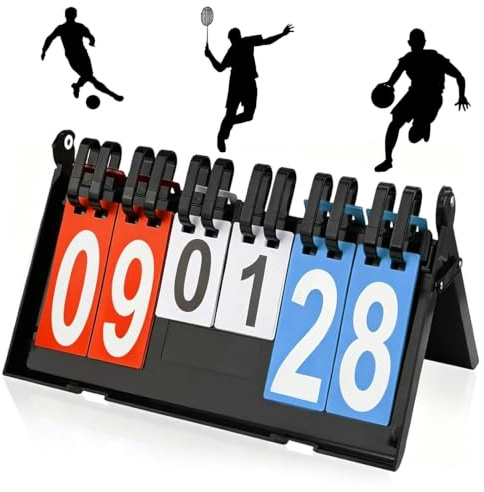 AXVRAV 6-Stellige Sport Anzeigetafel, Tragbare Flip Zähltafel Wasserdicht, Klappbar Punktetafel 0-99/0-7 Sportanzeigetafel Punktezähler für Basketball Fußball Badminton Volleyball Indoor und Outdoor
