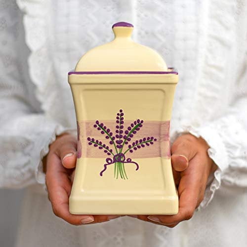City to Cottage® Lavender Pattern Purple And Cream | Handmade Hand Painted | Large 31.5oz/900ml Ceramic Kitchen Storage Jars With Lid | Food Containers | Canisters