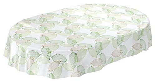 ANRO Wachstuchtischdecke Wachstuch Wachstischdecke Tischdecke abwaschbar Abstrakt Stimmung Laub Grün Oval wasserabweisend Gartentischdecke Meterware pflegeleicht Lotuseffekt 140 x 200cm