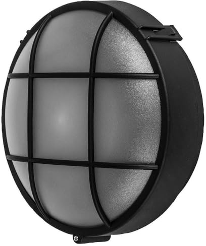 kenable Outdoor Bulkhead Light Round Black IP44 Rated Wall Mounted E27 Fitting for Indoor Outdoor Use 190mm