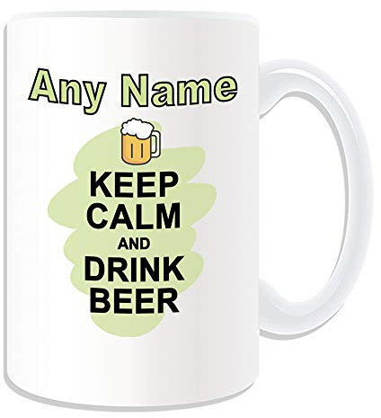 Unigift Kaffeebecher mit Schriftzug Keep Calm Drink Beer, Weiß
