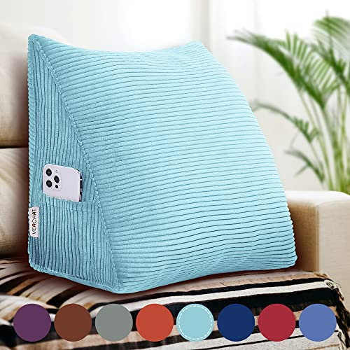 VERCART Rückenkissen Keilkissen Rückenlehne Kissen für Bett Sofa Kopfteil Gepolstert Bettkissen Wandkissen Sofakissen Groß Rueckenkissen Couchkissen Dekokissen Kordsamt 45cm Blau