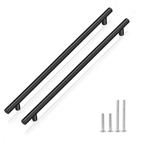 PinLin Black Kitchen Cupboard Handles 224mm Hole Centre Round Cabinet Pulls 5 Pack Stainless Steel T Bar Drawer Handle (Screws Included)