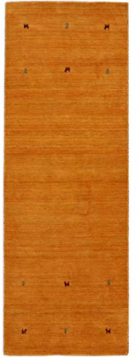 carpetfine Wollteppich Gabbeh Uni Läufer Gelb 75x240 cm | Moderner Teppich für Wohn- und Schlafzimmer