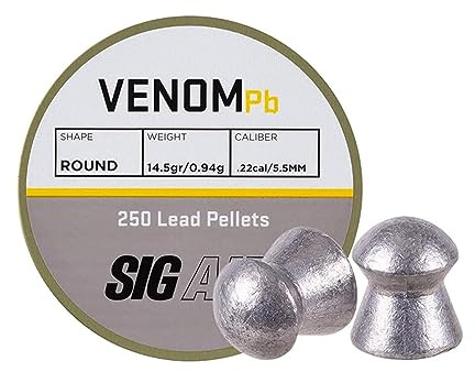 Sig Sauer Venom Lead .22 Pellets | 14.5Gr Round-Topped Air Ammunition for ASP CO2 Airguns, Pellet-Firing Air Pistols, Break Barrel & PCP Air Rifles, 250Ct