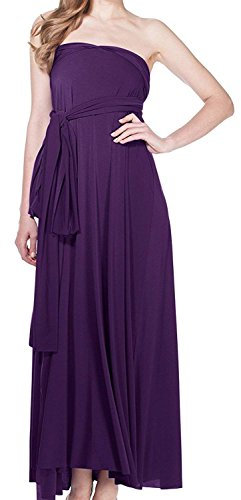 Donna Elegante Vestito Lunghe Senza Schienale Scollo a V Senza Maniche Transformare Infinity Maxi Abito Sera Multiway Avvolgere Damigella d' Onore Formale Matrimonio Festa Viola Scuro S