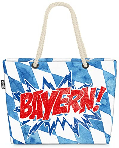 VOID XXL Strandtasche Bayern Shopper Tasche 58x38x16cm 23L Beach Bag Bavaria Oktoberfest, Kissen Farbe:Blau