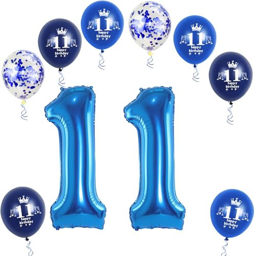 XL Folienballon 11 Geburtstag, Folienballon Zahl 11, Zahl 11 Blau, Luftballons 11, Nummer 11 Luftballon Blau, 32 Geburtstagsdeko Ballon 11