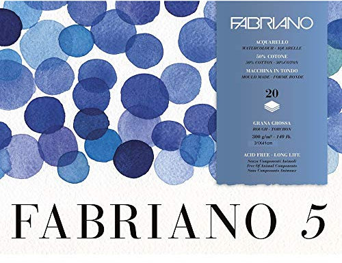 Honsell 19100264 - Fabriano Disegno 5 hochwertiger Bütten - Aquarellkarton, naturweiß, Grobkorn, 300 g/m², 31 x 41 cm, 20 Blatt, Block 4 seitig geleimt, chlor- und säurefrei