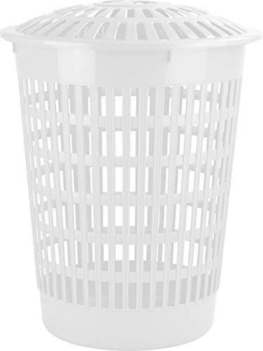 Sterling Ventures Large Round Plastic Laundry Basket Bin with Lid 60L White