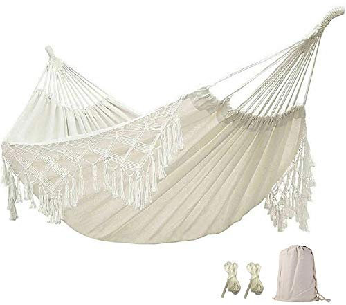 Stageya Boho Hängematte - Große Doppel-Deluxe-Hängematte Schaukel Bett mit Tragetasche für Outdoor & Hochzeit Party Dekor, Weiß (78,7)