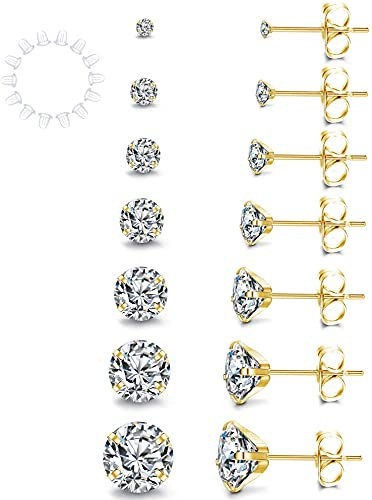 YADOCA 7 Paare Damen Ohrstecker Silber Zirkonia Ohrstecker Ohrringe Set 316L Edelstah Hypoallergen Unisex Klein Schlafen Knorpel Ohrstecker 2-8mm