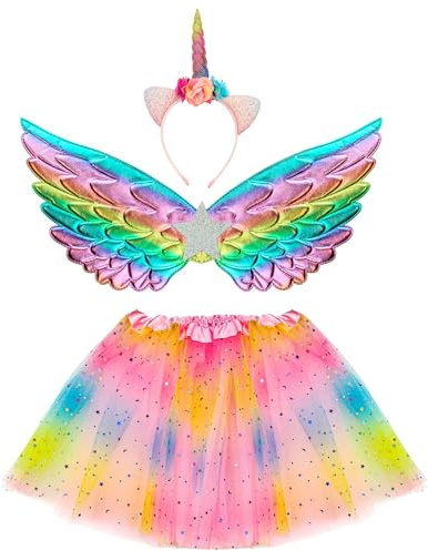 W WIDMANN MILANO Party Fashion - Einhorn Kostümset 3-teilig | Mit Tutu, Einhornflügeln und Haarreif für Karneval, Geburtstag, Theater und Mottopartys