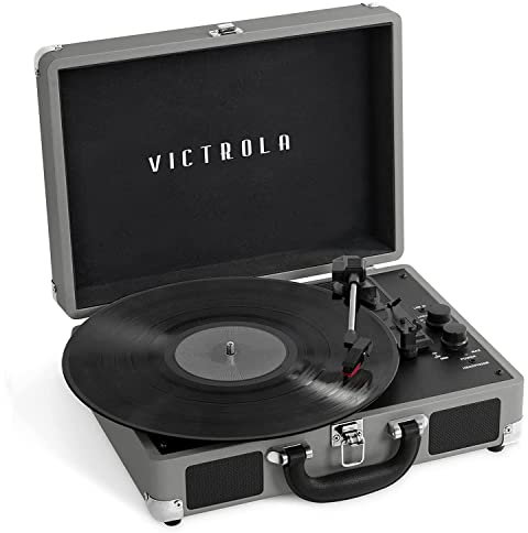 Victrola Journey - Tocadiscos portátil Bluetooth de Maleta, con Altavoces Integrados, Reproductor de Discos de Vinilo de 3 velocidades, Salida RCA, Conector para Auriculares (NWG)