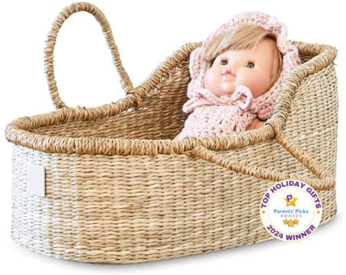 BEBE BASK Premium Babypuppen-Stubenwagen – Handgefertigter Baby-Puppen-Baby-Puppenkorb oder Baby-Puppenkorb – Traumhaftes Puppenbett – Baby-Puppentrage mit Luxus-Matratze