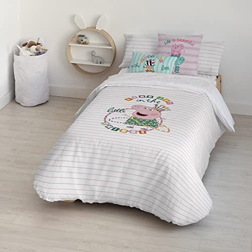 Belum Bettbezug Peppa Wutz | Bettbezug Modell Find Joy | Bettbezug mit Knöpfen | Bettbezug 100% Baumwolle | Bettbezug (80 cm Bett (140 x 200 cm)