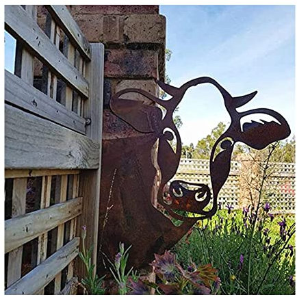 CCWORAN Metall Kuh Garten Ornamente Für Zäune Dekorationen Outdoor Home Kuh Tiere Garten Dekor Skulpturen Rostig Gusseisen Silhouetten Baum Hof Wandkunst Geschenk Kuh1