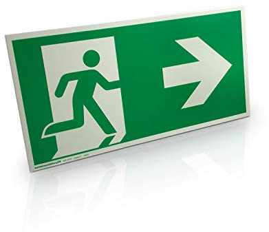 Notausgangsschild „rechts“ | Hart-PVC, langnachleuchtend & selbstklebend | 30,0 x 15,0 cm | Gemäß ASR A1.3 DIN 7010 DIN 67510 | Rettungsweg, Fluchtweg | Betriebsausstattung24®