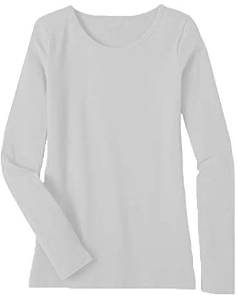 Women's Ladies Long Sleeve T-Shirt Ladies Plus Size Round Neck Stretchy Plain Fitted Basic Jersey Casual Tee Top. White