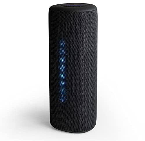 Boompods Rhythm 24 Bluetooth Lautsprecher - kabelloser Party Lautsprecher mit 10 LED-Lichteffekten, IPX5 Wasserschutz, 24W Tragbare Musikbox für Garten, Badezimmer und Reisen, Schwarz