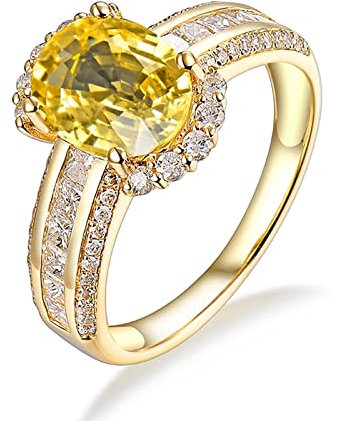 Ring Gold 750 18 Karat, Engagement Ring Gold Gelb 2.24ct VVS Saphir Oval Ringe Versprechen Geschenk für Frauen Größe 45 (14.3)