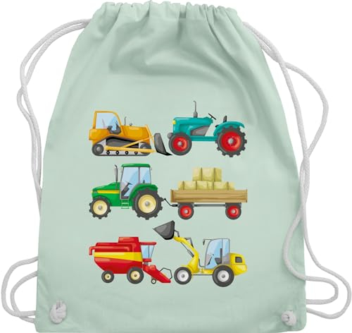 Shirtracer Turnbeutel Rucksack - Kinder Traktor Bagger und Co. - Traktoren - Unisize - Pastell Grün - stoffbeutel baumwolle kita beutel sportbeutel stoff junge beuteltasche turnbeute baumwoll säcke