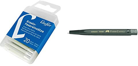 Läufer 10200 Ersatzfasereinsätze für Läufer Glasfaserradierstift, 20 Ersatzpinsel für Glasradierer & Faber-Castell 180300 - Drehstift mit Glasradierer, Schaftfarbe: grün