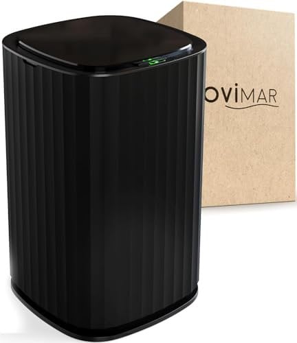 ovimar Sensor Badeimer Sotra | Schwarz | Sensor Mülleimer | Kosmetikeimer oval | Eimer mit Deckel | 10l (Liter) | auch als Windeleimer | stylischer Mülleimer fürs Bad oder die Küche als Abfalleimer