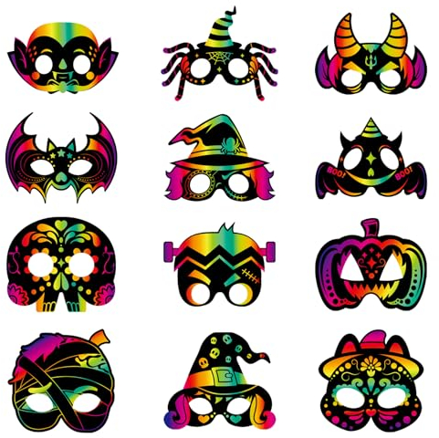 Qpout 48 Stück Halloween Magie Regenbogen Kratzpapier Bastelset, Halloween Kürbisse magische Regenbogen Kratzkunst für Kinder DIY Dekor, Classroom Decoration