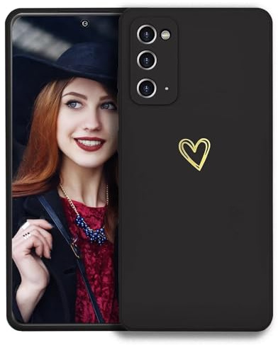 POUHYE Handyhülle für Samsung Galaxy S20 Hülle, Soft Silikon Case mit Herz, Kameraschutz und Bildschirmschutz, Ultra Dünn Stoßfest Anti-Rutsch Schutzhülle für Samsung Galaxy S20 Schwarz