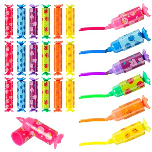 Hossom Süßigkeiten-Textmarker Set | 24 Mini Bonbon-Farbstifte mit Fruchtmotiven & Leuchtfarben | Für Kindergeburtstag, Schulbelohnung & Mitgebsel | Ideal für Mädchen 9-12 Jahre, Kreative & Partyplaner