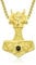 KINGWHYTE Viking Wolf Thor Hammer Necklace 925 Sterling Silver Skull Talisman Necklace Vintage Norse Mjolnir Amulet Pendant for Men Women(Gold Plated)