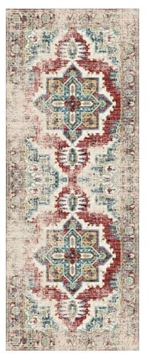 ZUZEKU Boho Läufer Flur Küche Waschbar rutschfest 80X400cm Vintage Rot Lang Küchenteppich Flurteppich Teppich Fur Korridor Wohnzimmer Schlafzimmer Meterware Anpassbar