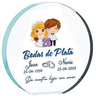 Curia Grabador Regalo Bodas de Oro de Cristal Personalizado con Nombres y Texto Que indiques. Bodas de Plata, Placa 50 Aniversario, Placa 25 Aniversario, Placa Conmemorativa. (25 Aniversario)