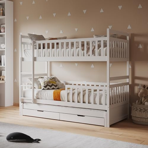 Flair Furnishings - Triple Bunk Beds for Kids, Trundle Bed with Drawers, Heavy Duty and Sturdy, Cosy, Stylish, Space Saving Design (White)