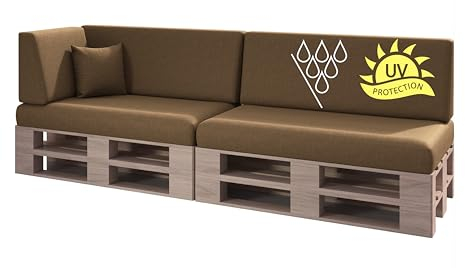 sunnypillow Palettenkissen mit abnehmbarem Bezug UV - beständig Outdoor wasserdicht Kaltschaum Palettenauflage Palettenpolster Palettensofa Sitzkissen Rückenlehne 6er Set 120 x 80 Braun