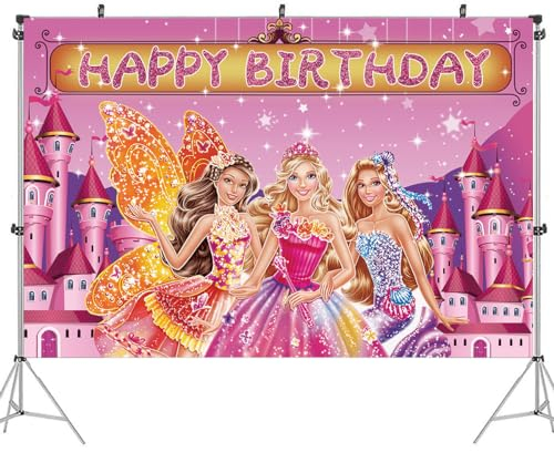 Tomicy Barbi Party Hintergrund, Happy Birthday Hintergrund, Cartoon Party Hintergrund, Barbi Geburtstagsfeier Foto Hintergrund Dekoration Requisiten für Weihnachten Fotografie 1,5X 1,0 m