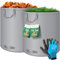 KESSER® Set de 2 Sacs de Jardin 500L - Sacs à Feuilles et Déchets Verts Avec Gants - Autonome, 4 Poignées, Stable, Robuste, Pliable - Pour Tonte de Gazon et Déchets - Gris