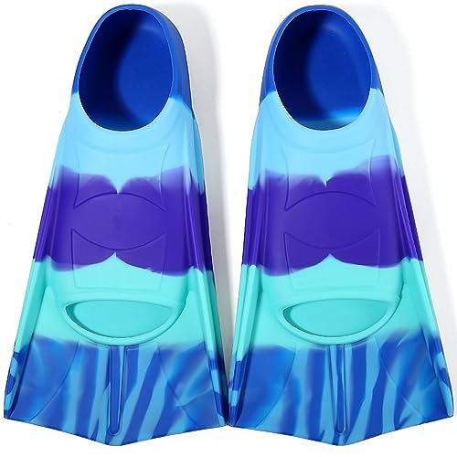 Azuunye Kids Swim Fins,Children Flippers Swimming Training Fins,100% Silicone Short Fins for Lap Diving Pool for Girls Boys (D Swim Fins, L(38-40))