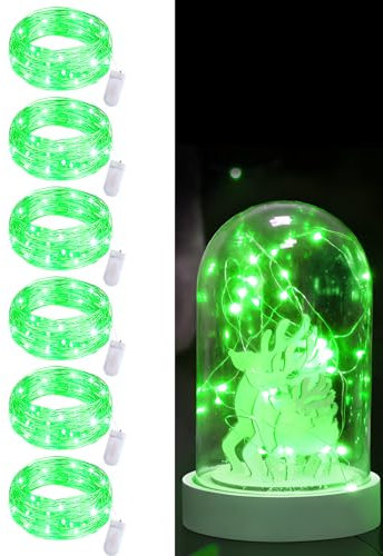 Green Fairy Lights Battery Operated，6-Pack LED String Lights Waterproof Silver Wire 7ft 20 LED Light for St. Patrick's Day，DIY Wedding Party Bedroom Patio Christmas