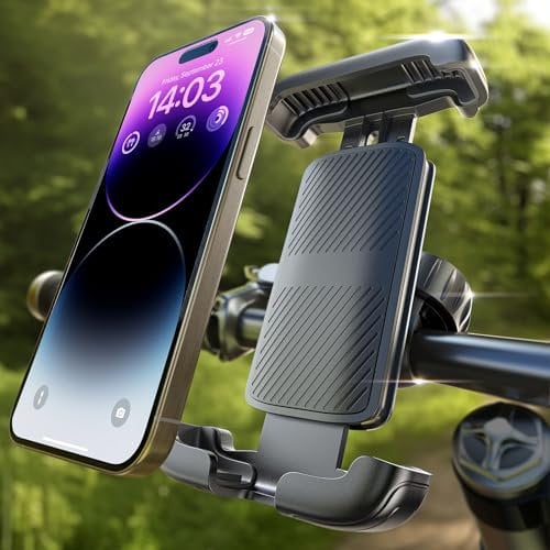 LISEN Handyhalterung Fahrrad Lenker, Universal 360° Handy Halterung Fahrradlenker mit Doppelsicherung, Handyhalter Fahrrad für einfache Montage, Kompatibel mit Smartphone E Scooter Handyhalterung