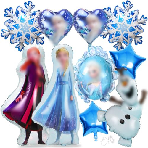 Froze Geburtstagsdeko, Eisprinzessin Luftballon 10pcs, Eismädchen Spiegel Folienballons, Schneeflocken Ballons, Herz Ballons Blau für Party Deko Kindergeburtstag