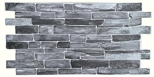 EURODECO | Panneaux muraux Décoratifs 3D 6 m² aspect pierre, 15 pièces, revêtement mural, revêtement PVC, imitation carrelage mural, 90 x 48 cm (gris CPVC01)