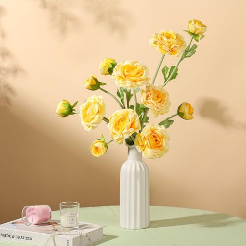 YunNasi Fleurs de Camélia Artificielles Bouquet de Roses Fausses Fleurs pour la Décoration de la Maison Décoration des Jardins familiaux Cadeau pour Les Femmes Cadeau de Noël (Jaune, 6pcs)