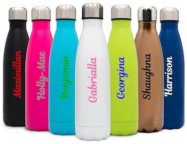 Hoolaroo Personalised Water Bottles Stainless Steel Thermal Printed Custom Water Bottles for Women Kids Insulated Water Bottle with Name 500ml Birthday Present Teacher Gift Gym School (Hot Pink)