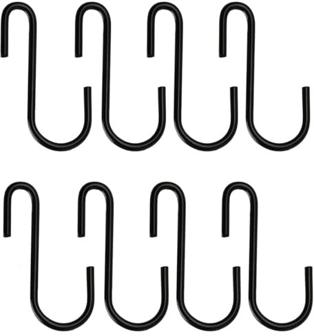 OIGWBPH 8 piezas ganchos en S de acero inoxidable para colgar,pequeños ganchos de carga doble,ganchos grandes para cocina,baño,dormitorio y oficina (Negro)